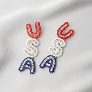 Beaded Red, White, and Blue Dangle Earrings